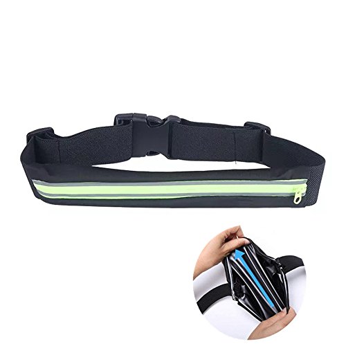 Gtrip Banane Ceinture de coureurs Ceinture de course étanche Sac banane Ceinture de fitness pour homme et femme Vélo, randonnée, entraînement, réglable réfléchissant Running Pouch pour iPhone, Android (Black-green -1)
