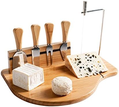 Bamboo Cheeseboard Cheese Lyre &amp; Apertif Set With Cheese Slicer Cheese Wire Bamboo Magnetic Holder and Utensils Bamboo Chopping Board Serving Tray