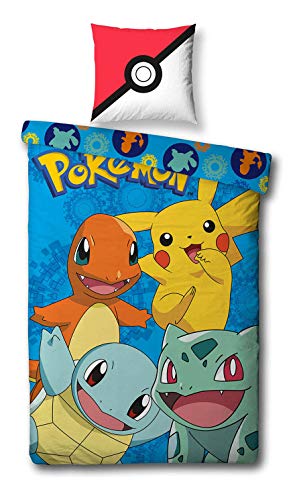 AYMAX S.P.R.L Housse de Couette - Housse de Couette Pokemon Coton 140x200cm + taie d'oreiller 63x63cm