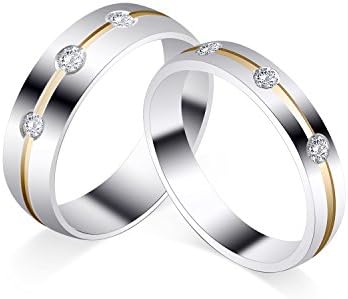 CHENGCAI Titanium Steel Bridal Sets Wedding Rings for Couple Engagement Bands with Cubic Zirconia