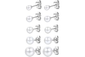 PlandleLee 5 Paar Perlenohrringe Silber 925, Perlenohrringe, Weiße Perlenohrstecker, Damen Ohrstecker, Perlen Ohrringe Damen, Perlenohrstecker mit echten Perlen, Ohrringe Set für Mädchen, 4-8mm