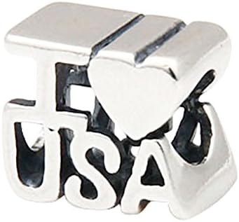 Travel USA 925 Sterling Silver Charms I Love USA European Beads for Snake Chain Bracelets By Sandcastle Charm Mother's Day Gifts Jewellery