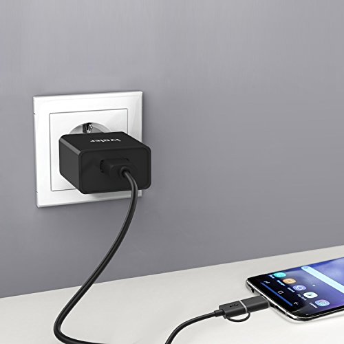  Lot de 2  iVoler Extra Mini Chargeur USB Secteur 12W 2 4A avec 2 en 1 C  ble Micro USB   Type C  1m   Universel Secteur Mural pour Samsung Galaxy S9   S9    S8   S8    S7   S7 Edge   S6 Edge S6 Edge   iPhone  Huawei  ASUS  LG  Wiko  Motorola  LE PLUS COURT ET PETIT USB Adaptateur Secteur USB avec Technologie de Charge Qsmart pour Apple iPhone  iPad  Android smartphone  Tablette  Batteries Externes etc  - Noir