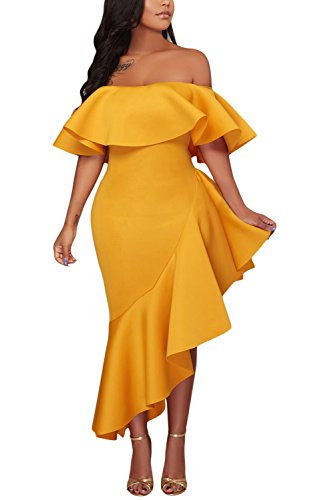 Happy Sailed Asymmetric Ruffle Off Shoulder Homecoming Club Party