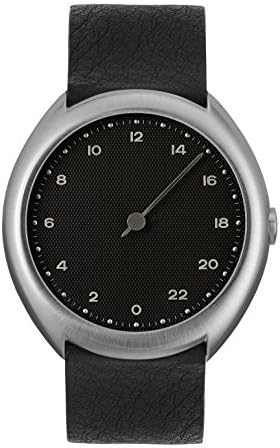 SLOWO 05 - Black Leather Silver Case Black Dial Unisex Quartz Watch with Black Dial Analogue Display and Black Leather Strap