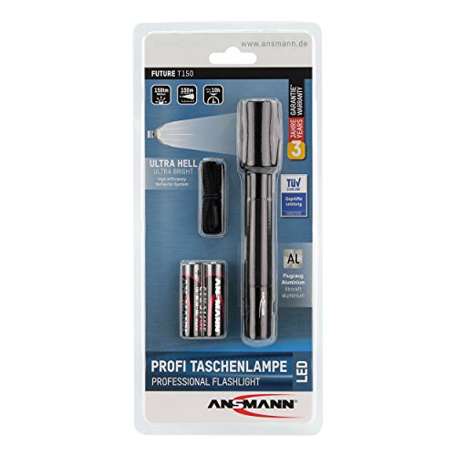ANSMANN Future T150 Profi LED-Taschenlampe aus Aluminium 15cm (Cree LED: 150Lumen, 5000Lux, 150m, 10h) 2x Mignon AA Batterien - 7