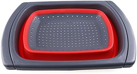 Colander Collapsible Beichen Over The Sink Silicone Kitchen Strainer, Space Saving Design with Adjustable Handles, 3.8L Large Capacity (Red)