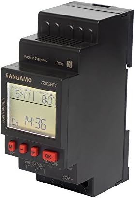 Sangamo 72102NFC Contactless Astro/Solar 2 Module/1 Channel/24 Hour Digital Din Rail Time Switch, 3680 W, 230 V, Black/Red