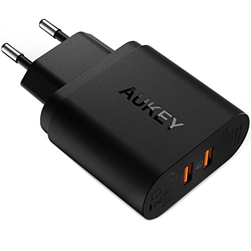 AUKEY Quick Charge 3.0 Caricabatterie USB da Muro 39W Due porte Caricatore USB per Samsung Galaxy S8/Note 8, iPhone X/8/8 Plus, iPad Pro/Air, HTC 10, LG G5/G6, e altri Smartphone e Tablet