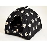 nanook Hunde-Höhle Katzen-Höhle IGLU, für kleine Hunde und Katzen, Größe S (41 x 41 cm), schwarz mit Pfoten