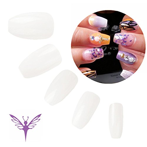 Ejiubas Natural Ballerina Design Full Cover Artificial False Nail Tip - Pack of 500 Pcs with Clear Case