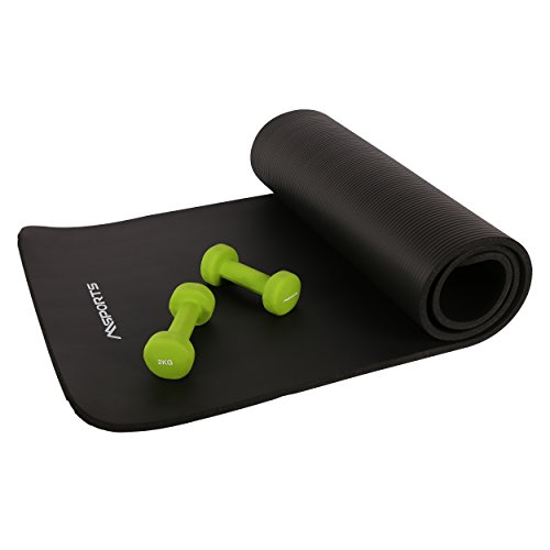 Gymnastik Set - Neoprenhantel 0,5 - 5 kg (Auswählbar) + Gymnastikmatte 190 x 60 x 1,5 cm Fitness Set