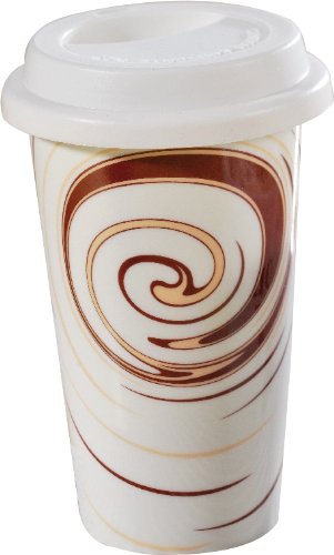 Esmeyer 302-008 Coffee-to-go Becher Swirl Inhalt 0,3 L, Höhe 13,5 cm Heißgetränke für unterwegs, Porzellan, weiß