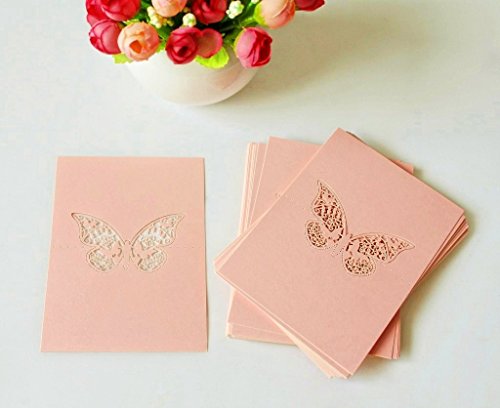 JZK® 50 Stück Schimmer Weiß Laser Cut Schmetterling ans Glas Platzkarten Hochzeit Geburtstage Taufe Party Tischkarten Namenskarten Glasanhänger für Weinglas Cup Deko Hochzeitsfeier Champagnerglas Deko Gastgeschenk Tischdeko Platzkarten Schmetterling Namenkarte perle-weiss Hochzeit Schmetterling weiß Glas Karte (rosa schmetterling) - 2