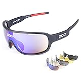 Occhiali Da Sole Sportivi, Anti-UV 400 Protezione Ciclismo Occhiali Da Sole Con 5 Lenti Intercambiabili,Uomo E Donna Antivento Aviatore Specchio Per MTB,Bici,Moto,Trekking Casual,A