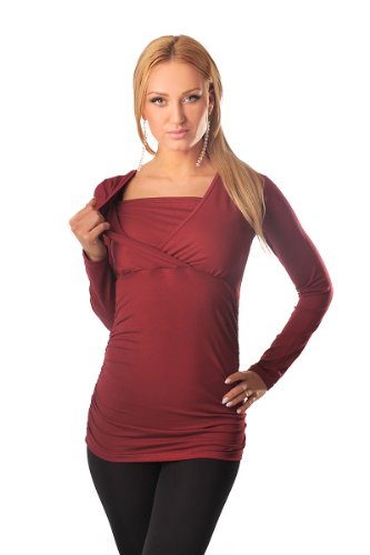 2 in 1 Maternity And Nursing Top Pregnancy Breastfeeding 7007 Variety of Colours (10, Burgundy)
