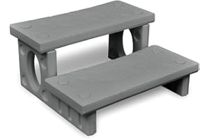 vidaXL Aesthetic Grey Spa Steps, Accessory for Hot Tubs, Reversible Treads Suitable for both Round & Square Spas, Non-Skid, Lightweight & Durable Plastic Construction