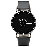 JSDDE Uhren,Modische Ziffer Radscheibe Armbanduhr Schwarz PU...