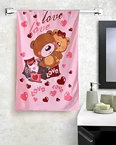 Outlay Home Supersoft Towel/Bath Towel / 100% Cotton Washcloth for Newborn/Babies/Kids Towel in Cartoon Print, 60x120 cm - 1 Piece, Pink