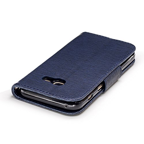Hülle für Samsung A3 2017, Tasche für Galaxy A3 2017, Case Cover für Samsung Galaxy A3 2017,Cozy Hut Lederhülle / Handyhülle / Hülle / Etui / Shell / Leder Tasche Case Cover für Samsung Galaxy A3 (2017) Hülle PU Schutz Etui Schale Butterfly Peach Blossom Muster Design Backcover Flip Cover Wallet Hard case im Bookstyle mit Standfunktion Karteneinschub und Magnetverschluß Etui Flip Case – Marineblau Schmetterling - 4