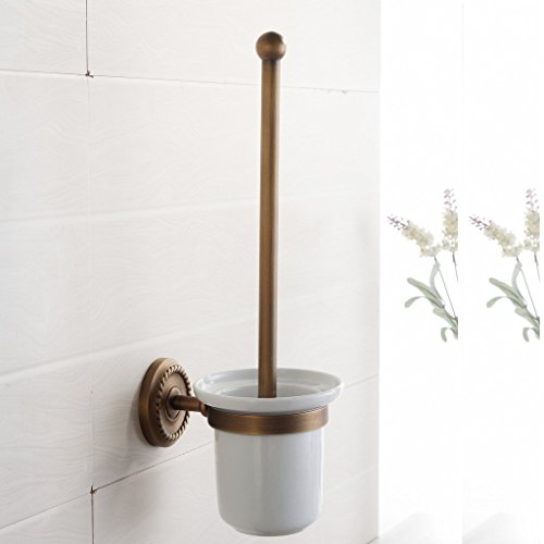 Weare Home Badzimmer geschnitzten Antiken Toilettenbürste Keramik Becher Gelb alle Kupfer Messing Toilettenbürstenhalter - 6