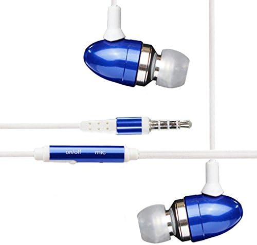 2Ticks Earphones Sound Isolating Metal Bullet Earbud Hands-Free Headset w/Mic & On/Off Answer Button - Blue