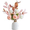 FURN ASPIRE Combo Set of Ceramic Vase and Hand Made Artificial Flowers Bouquet (Pink)