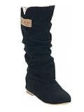 Farbe: braun, schwarz, gelb Minetom Damen Herbst Winter Elegant Beiläufig Flache Schuhe Knie Stiefel Slouchy Schneestiefel Süß Lange Stiefel Schwarz EU 39