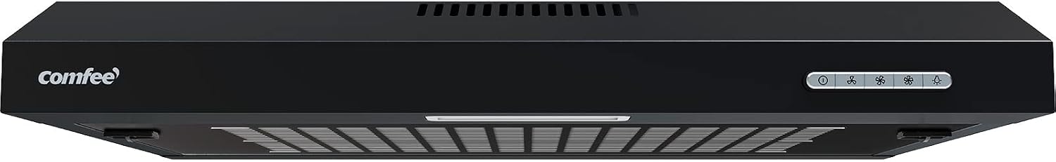 COMFEE' 60 cm Visor Cooker Hood LED Extractor Hood Under Cabinet Hood Wall Mounted Extractor Fan 600 mm Top Vented Range Hood - Black KWH-SLIF17B-60