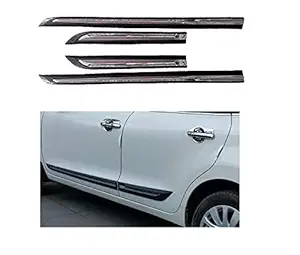 AUTOZONE Chrome ABS (with Broad Silver Chrome Line Strip in Middle) Car Side Beading/Car Side Garnish/Car Door Garnish/Door Lining/Door Protector for Tata TIGOR (Set of 4 Pieces)