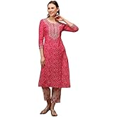 Morpunkhi Densely Printed & Zari Embroidered Yoke Kurta with Floral Embroidered Pant - Pink