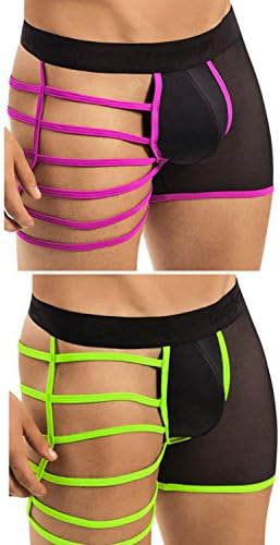 XuyIeY Men's Sexy Lingerie Bandage Hollowed Mesh Boxer Briefs Underwear Shorts 2-Pack