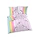 Produktbild Einhorn Bettwäsche 135x200 cm Kissenbezug 80x80 2tlg., Ido Markenbettwäsche aus 100% Baumwolle, Bettbezug flieder, Unicorn Bettzeug, Regenbogen Kinderbettwäsche, Fein-Biber Bettwäsche Made in Germany