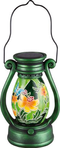 Preisvergleich Produktbild insatech Solar LED Laterne Windlicht Solarleuchte mit Blumenmuster grün