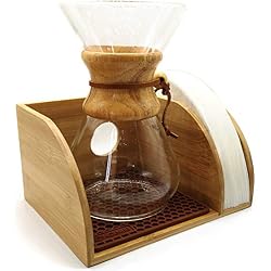 Organiseur pour cafetière Hexnub pour Chemex, Bodum et Coffee Gator cafetières avec filtres rangement en bambou premium cafetière et filtres avec un tapis pour égouttements marron de grande qualité