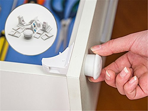 Joyworker Magnetic Cupboard Locks for Baby Care Child Proofing - No Tools Needed (4 Locks + 1 Key)