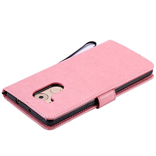 Cozy Hut [Huawei Mate 8 Premium Lederhülle] im Bookstyle Portmonee Tasche Leder Etui Flip Wallet Case Cover mit Katzen und Baum Prägung Muster Handyhülle,Leder Brieftasche Case Hülle mit Standfunktion Kartenfächer für Huawei Mate 8 – rosa - 6