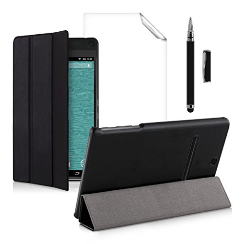3in1 Set: kwmobile Hülle für Dell Venue 8 7000 (7840) – Smart Cover Case Tablet Schutzhülle Kunstleder – Ultra Slim Tabletcase Schwarz + Folie, kristallklar + Stylus, Schwarz - 5