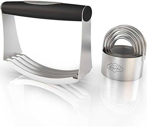 BakeitFun Pastry and Biscuit Cutters Set | 100% Stainless Steel Dough Blender with Easy Grip Handle &amp; Cookie Cutter in 4 Sizes | Heavy Duty Kitchenware, Perfect for Home and Professional Use