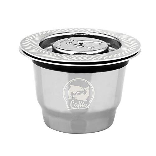 Kinnart Cápsula de café Reutilizable y Recargable, de Acero Inoxidable Bresuve para cafetera Nesspresso, cápsulas de café Nespresso Reutilizables, Acero Inoxidable, Plateado, Texture
