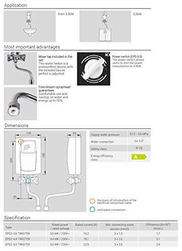 Sofortige elektrische Warmwasserbereiter 5.5 kW mit Mischbatterie enthalten 230V Handwäsche - 3