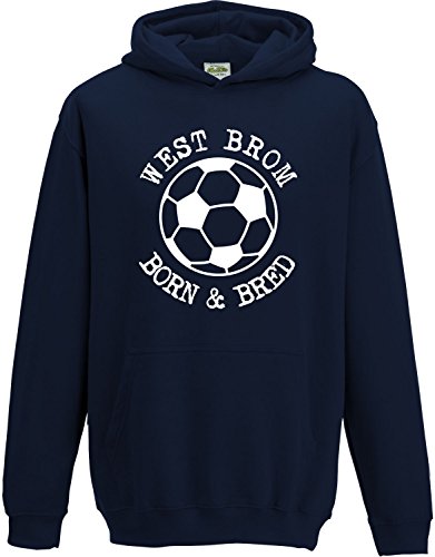 Hat-Trick Designs West Bromwich Albion Football Baby/Kids/Childrens Hoodie Sweatshirt-9-11Yrs-Navy Blue-Born & Bred-Unisex Gift