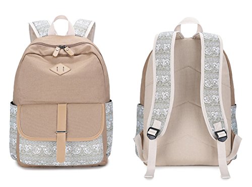 Panegy Vintage Sac à Dos Loisir Scolaire Sacoche en Toile Imprimé Grande Capacité Sac de Ordinateur Sac d'École pour Étudiant Fille Kaki