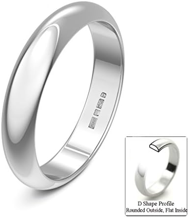 Xzara - New 9ct White Gold Solid 4mm Ladies / Gents UK Hallmarked Heavy D Shaped Wedding Ring Band - Ring Size - R