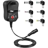IKOCO 12W Universal Wall Charger AC DC Adapter Switching Replacement Power Supply Adapter with Adjustable Voltage and 6 Adaptor Plugs for 3V to 12V Electronics,Household Electronics, Scales, Routers, LED Strip Lights