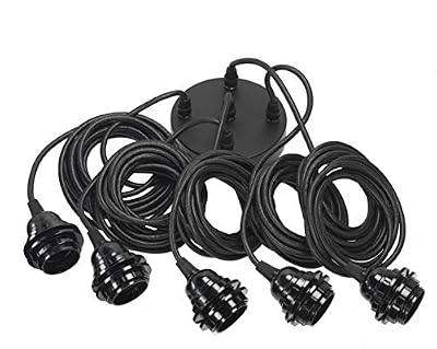 Hoopzi • Hang 5 • Suspension Luminaire Design • 4 Mètres • 5 Douilles E27 • 3 Coloris • Fil Électrique en Tissu • Noir