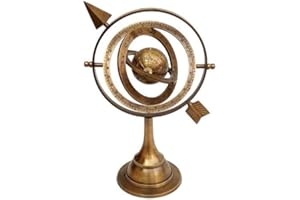 Hanzla Collection Sphère armillaire en laiton antique avec cadran solaire et flèche 26,7 cm
