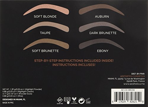 Aesthetica Cosmetics Augenbrauen Kontur Kit – 15-teilige Augenbrauen Makeup Palette – Enthält Puder, Wachs, Schablone, Pinsel/Bürste Kombi, Pinzette & Schritt-für-Schritt-Anleitung – Vegan & tierversuchsfrei - 2
