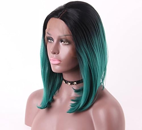 Short Bob,Ombre Teal Green Heat Safe Sythetic Hair Lace Front Wig
