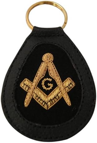 Masonic Key Ring real Leather Base Hand Embroidered Bullion Thread Gold SC &amp; G